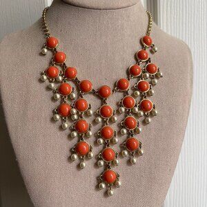 Orange Lucite Gold Tone Festoon Bib Style Dangle Costume Fashion Estate Necklace